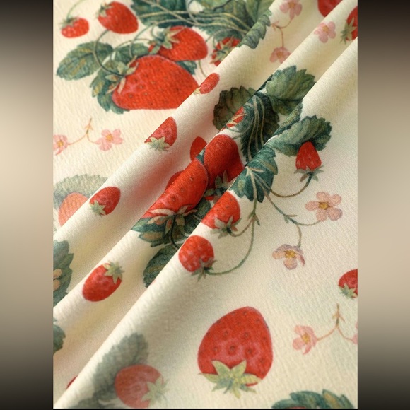 Strawberry Print Midi Dress Lace Trim Boutique New Various Size Available - Picture 3 of 7
